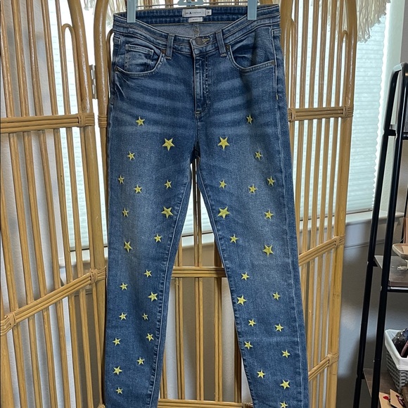Vintage Denim - MM Vintage skinny yellow embroidered Blue Jeans with Yellow Star Accents